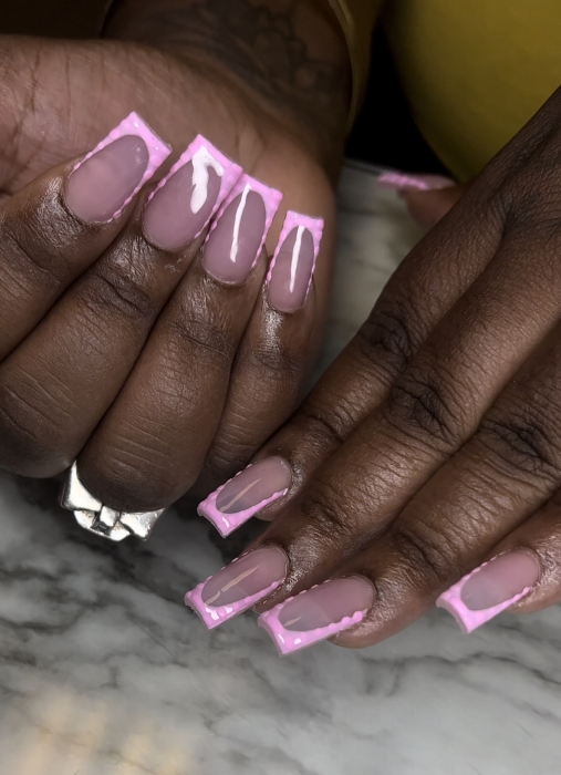 Pink outline French tip fill-in set by Essence